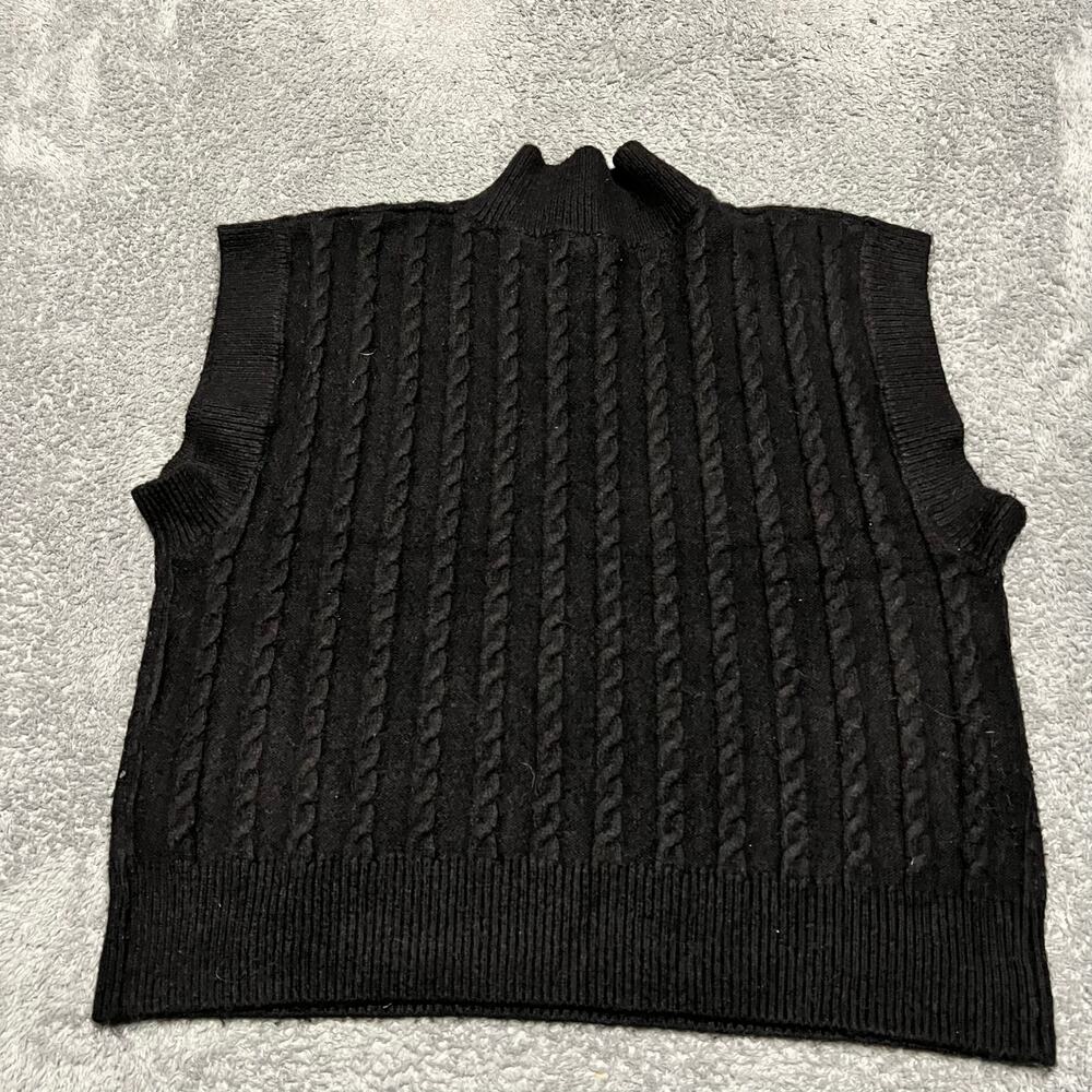 Cupcakes and Cashmere Sweater Vest Womens Large Black Knit Moc Neck Preppy - Picture 3 of 7